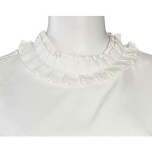 Bayo White Ruffle Neck Blouse Minimalist Clean‎ Girl Preppy Chic Top Women L